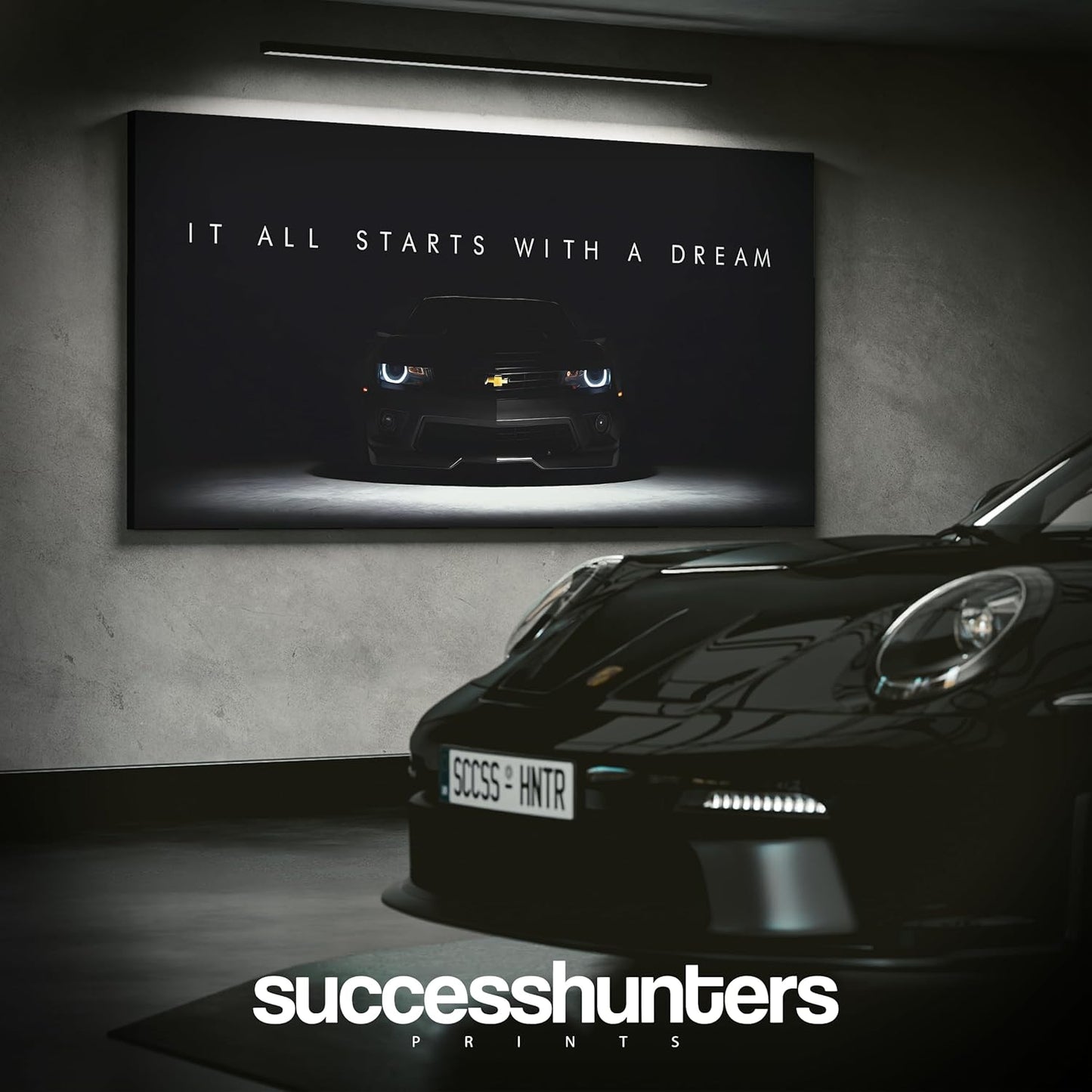 Motivational Wall Art for Office, Super Car Art Canvas, Inspirational Automotive Decor for Camaro Sportscar Lovers, Motivational Wall Decor for Office and Home, Inspiring Car Poster (8 x 8 in)
