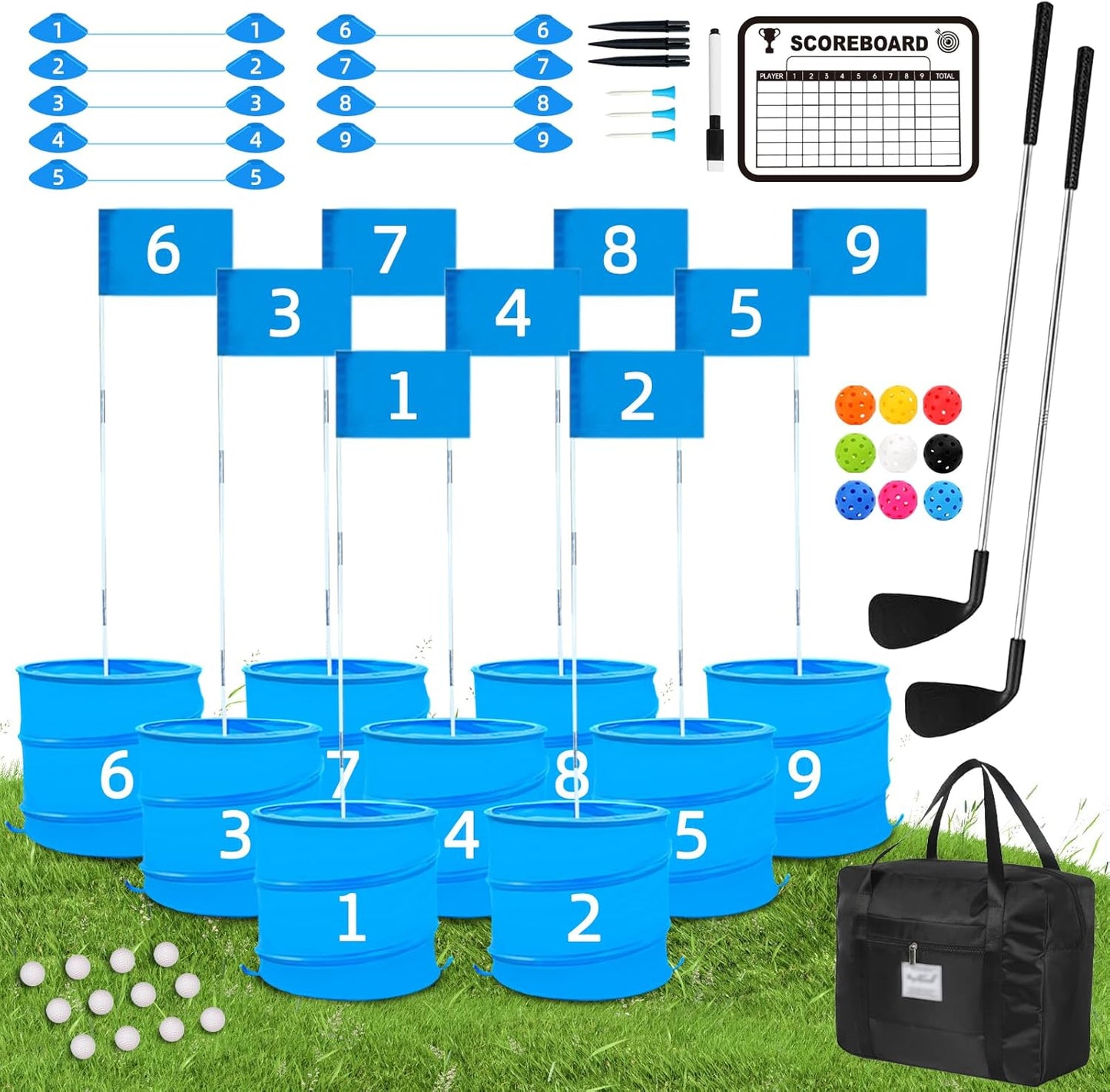 Golf Game with 2 Clubs Right Handed,Practice Golf with 9 Buckets, Outdoor Golf Gift and Adults,Holes Golf Outdoor Game for Lawn,Yard,Camping,Park