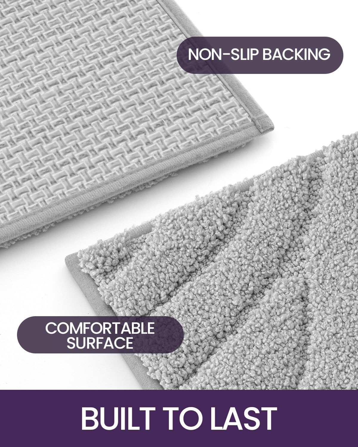 DEXI Bathroom Rugs 17x30, Extra Soft Absorbent Bath Mat, Non Slip Bathmat for Bathroom Floor, Machine Washable Rugs for Shower Floor, Light Grey