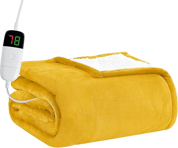 BOMOVA Heated Electric Blanket Throw Size- 50" x 60" Heating Blanket with 10 Heating Levels & 8 Hours Auto Off, Warm Flannel Blanket, Christmas Birthday Gifts for Women