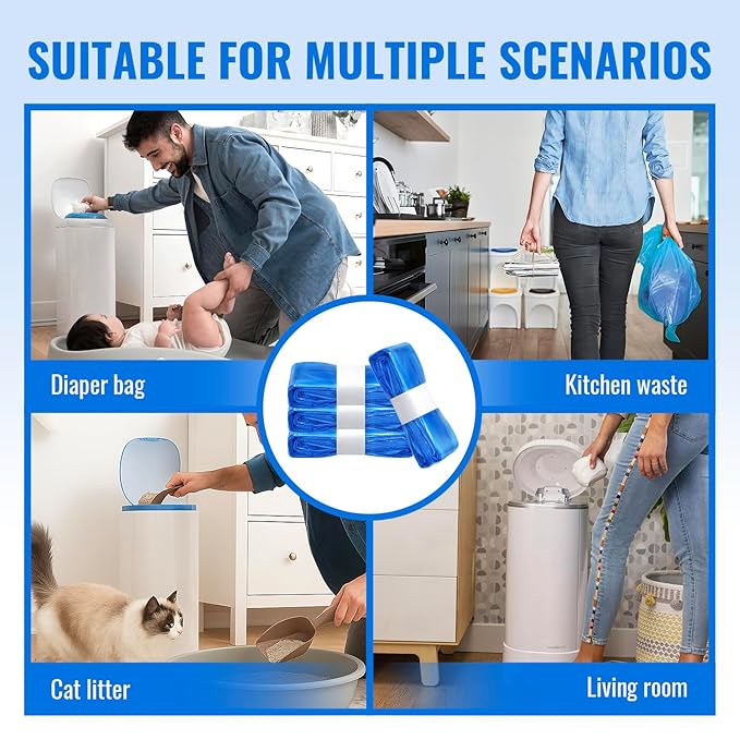 Compatible with Diaper Genie Pails Diaper Pail Refills | 8 Pack Lemon-Scent Continuous Liner Refills for Baby Diaper Pails | Durable Leak-Resistant Odor-Blocking Rolls | Easy Cut & Tie