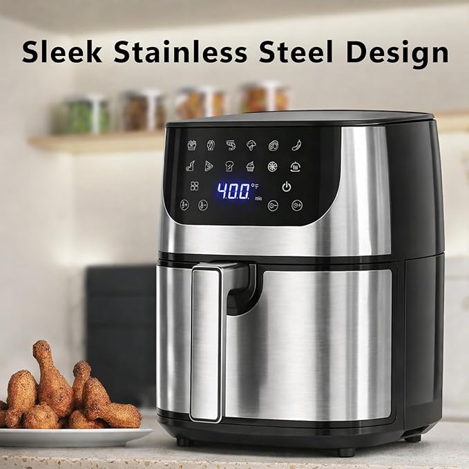 Simple Deluxe 12-in-1 Air Fryer 8.5 Qt, Digital Preset Airfryer, with Nonstick and Dishwasher-Safe Basket, Air Fry, Roast, Bake, Dehydrate, Fries, 1800W, Silver