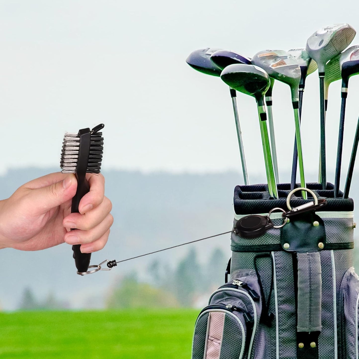 ATTRACTIVE Golf Towels, Microfiber Waffle Pattern Towels - Golf Club Brush with Cleaning (2 Black Towel+Black Brush)