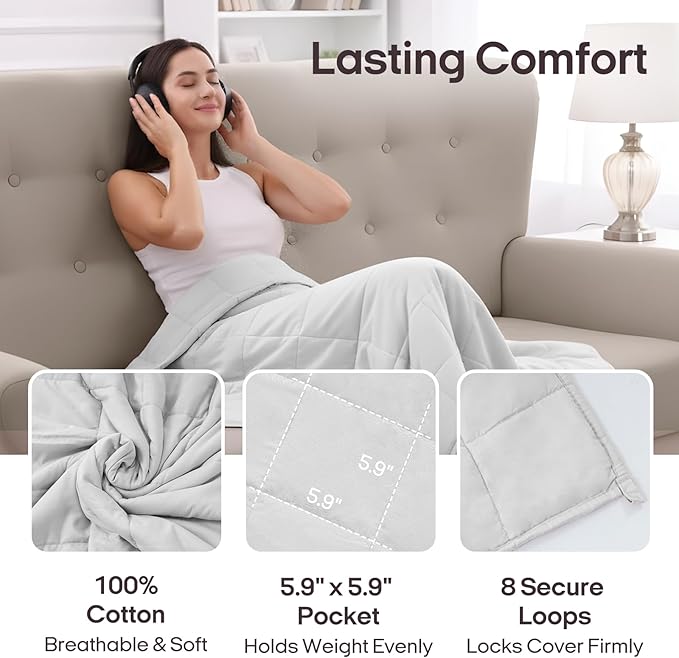 ZonLi Weighted Blanket 15lbs (48''x72'', Twin Size, Cambridge Blue), Cooling Weighted Blankets for Adults, High Breathability Heavy Blanket, Soft Material with Premium Glass Beads