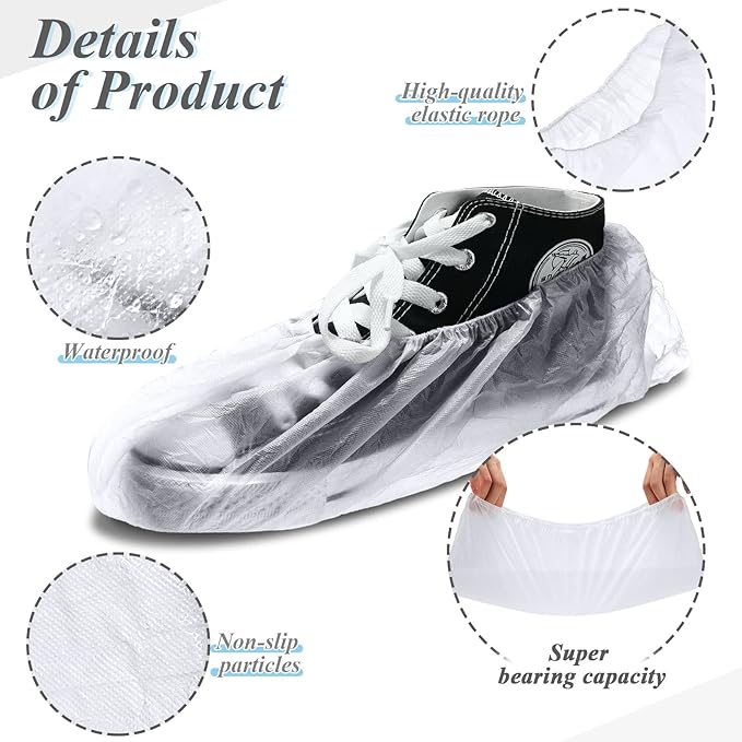 1000 Pcs Disposable Shoe Covers Boot Cover Waterproof Non Slip Shoe Protector Booties Covers for Indoor Carpet Floor Workplace Protection, One Size Fit Most(White)
