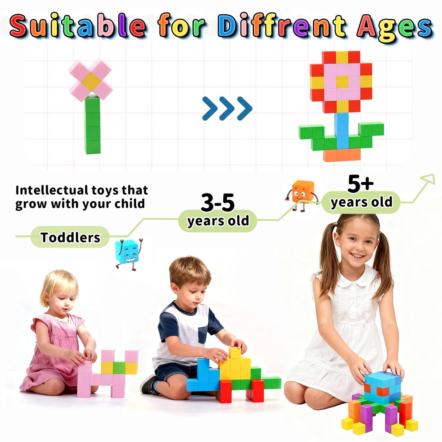 TOKBLOK Magnetic Blocks, 40PCS Rainbow Magnetic Building Blocks for Kids Ages 3 4 5 6 Year Old, Autism Montessori Sensory Magnet Cubes, STEM Learning Educational Magnet Toys Gifts for Girls & Boys
