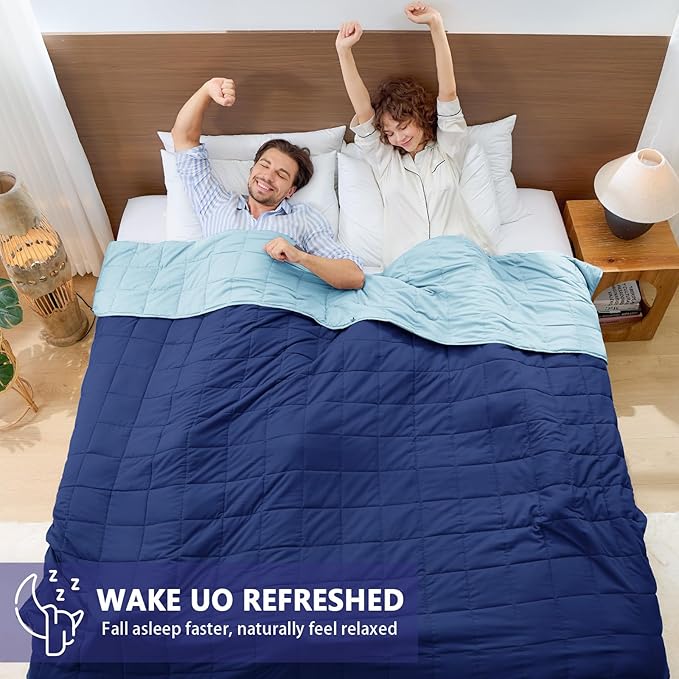 yescool Weighted Blanket for Adults (30 lbs, 88” x 104”, Navy & Blue) Cooling Heavy Blanket for Sleeping Perfect for 290-310 lbs, King Size Breathable Blanket with Premium Glass Bead