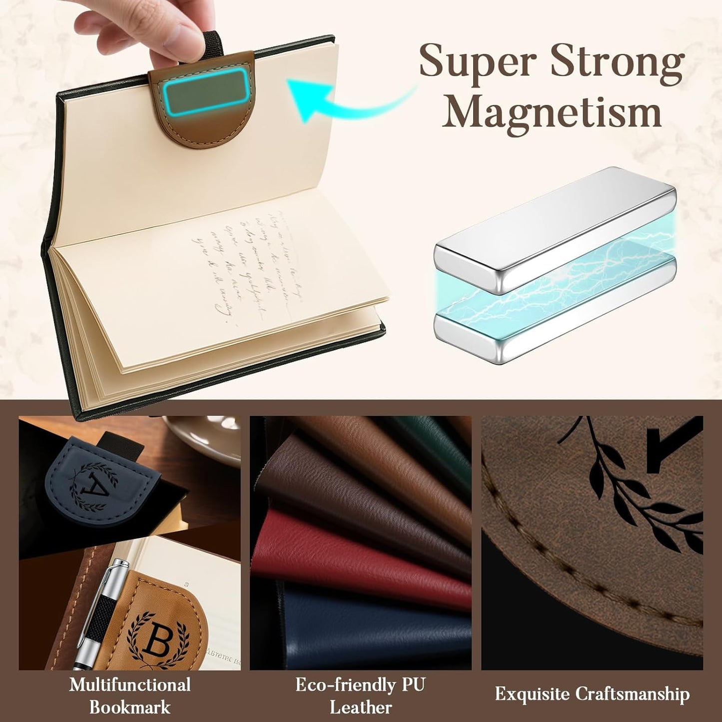 Personalized Bygone Mark Bookmark with Pen Holder,Engraving Leather Magnetic Bookmarks Vintage 26 Letters Name Initials Text Book Marker Clips Gifts for Reading Book Lovers Women (Red, O)