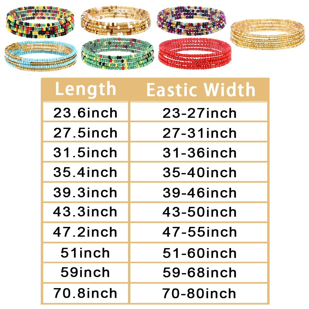 ELABEST Plus Size African Waist Beads Chain Layered Belly Body Chain Beach 7Pack Waist Jewelry Body Accessories for Women and Girls (47inch/120cm)