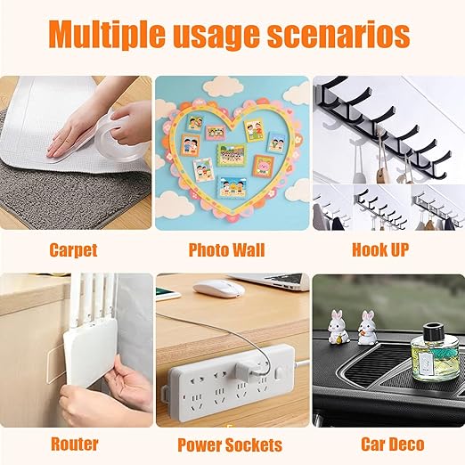 16.5FT Double Sided Tape Heavy Duty, Extra Large Strong Nano Double Stick Mounting Tape, Removable Clear Adhesive Tape for Home, Office, Car, Outdoor Use, Picture Hanging, Poster, Rug Fixing Strips