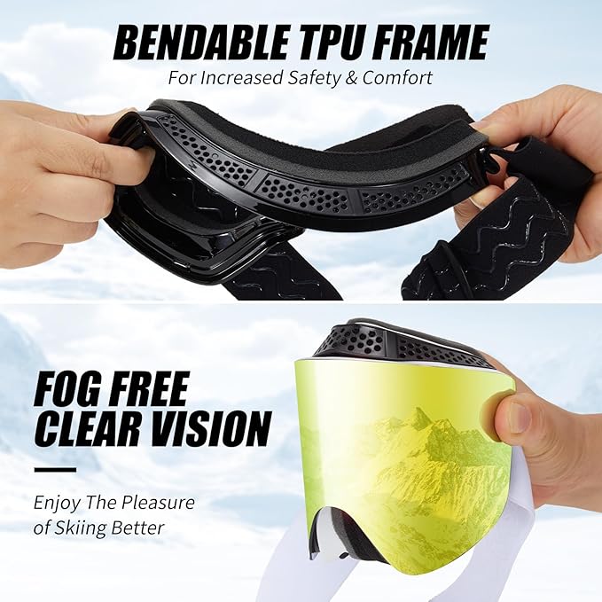 Ski Goggles OTG Snow/Snowboard Goggles Snowboarding Goggles Over Glasses Ski Goggle for Men Women Adult