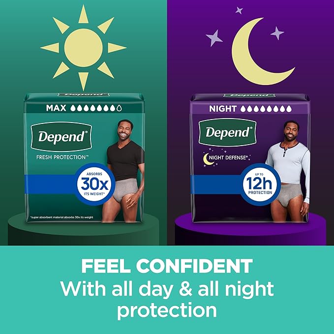 Depend Fresh Protection Adult Diapers, Incontinence Underwear for Men, Disposable, Maximum, Extra-Large, Grey, 26 Count, Packaging May Vary