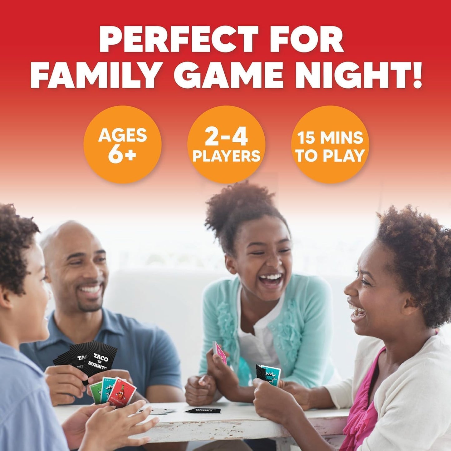 Taco vs Burrito - The Wildly Popular Surprisingly Strategic Card Game Created by a 7 Year Old - 5 Ways to Play - a Family-Friendly Party Game for Kids, Teens & Adults