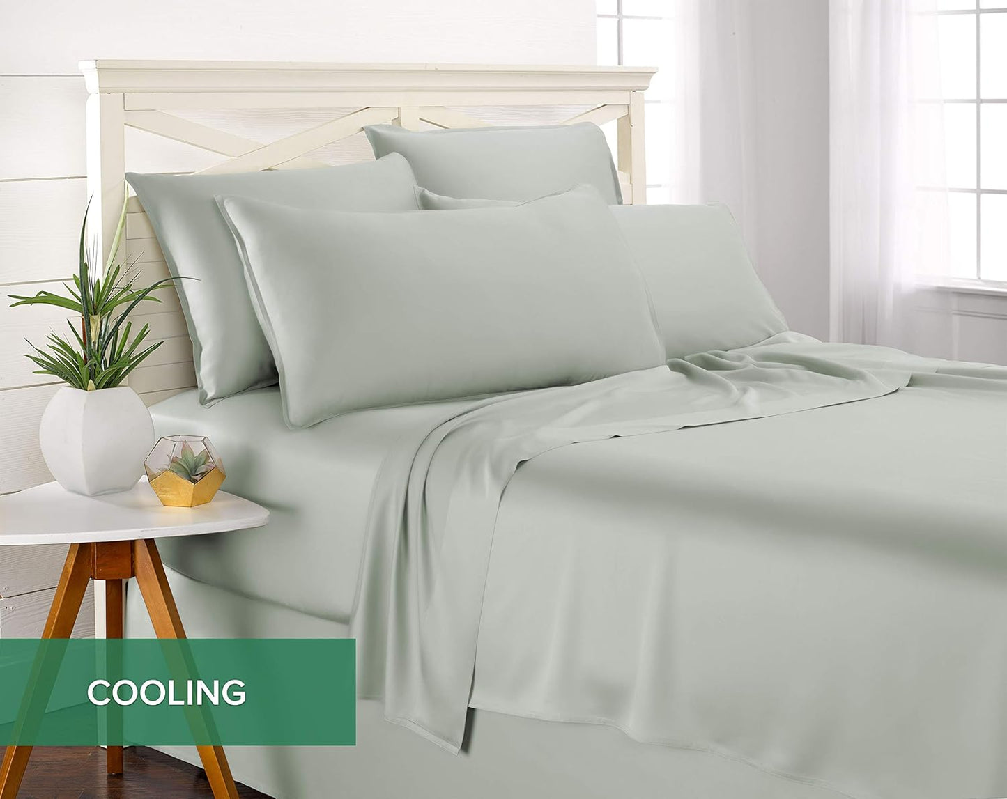 California King Sheets by Pure Bamboo, Genuine 100% Organic Viscose Derived from Bamboo Bed Sheet Set, Soft & Cooling, Double Stitching, Lifetime Quality Promise (California King, Sea Glass)
