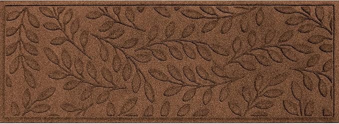 WaterHog Welcome Mat for Indoor/Outdoor, 2’ x 5’, Made in USA, Durable & Water-Resistant, Dirt Trapping Mat, Decorative Front Door and Entryway Rug, Brittney Leaf Design, Dark Brown