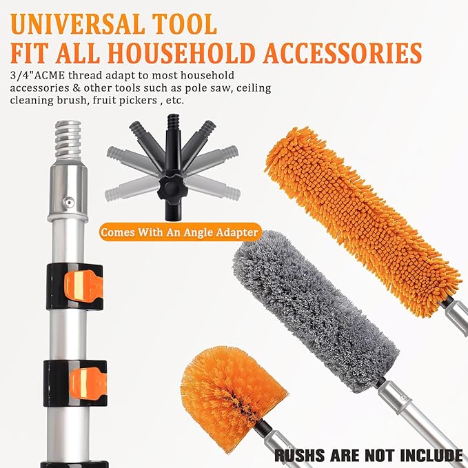 28FT Reach Telescopic Extension Pole, 5-20FT Multi-Purpose Extendable Pole with Universal Twist-on Metal Tip, Lightweight Sturdy Aluminum Paint Roller Extension Pole for Dusting Painting Cleaning