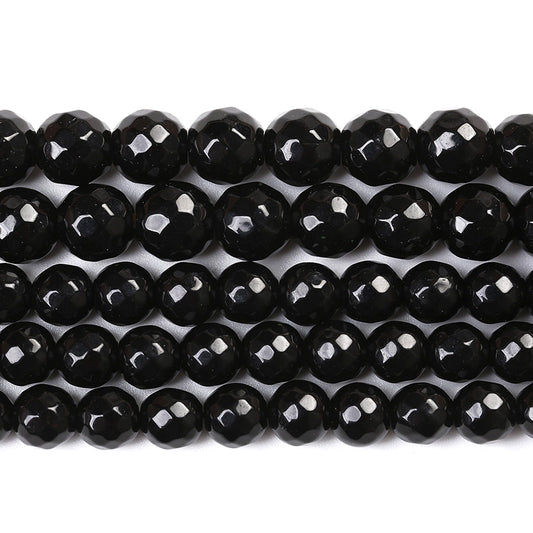 32pcs 12mm Natural Faceted Black Agate Stone Beads for Jewelry Making Energy Healing Beads DIY Bracelet Necklace Accessories 15" (12mm, Faceted Black Agate)