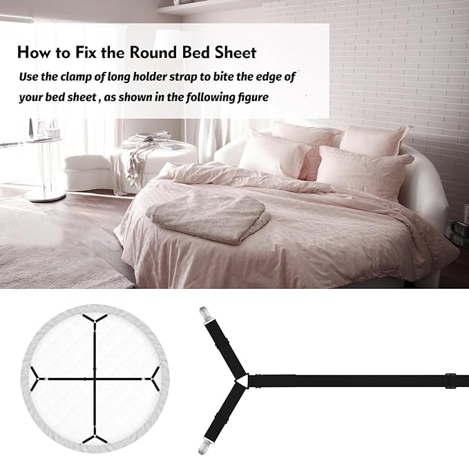 Bed Sheet Holder Straps, 2 Pcs Adjustable Mattress Sheet Clips, Bed Sheet Fasteners Elastic Sheet Suspenders to Keep Bed Sheet in Place for Different Beds (X-Black)