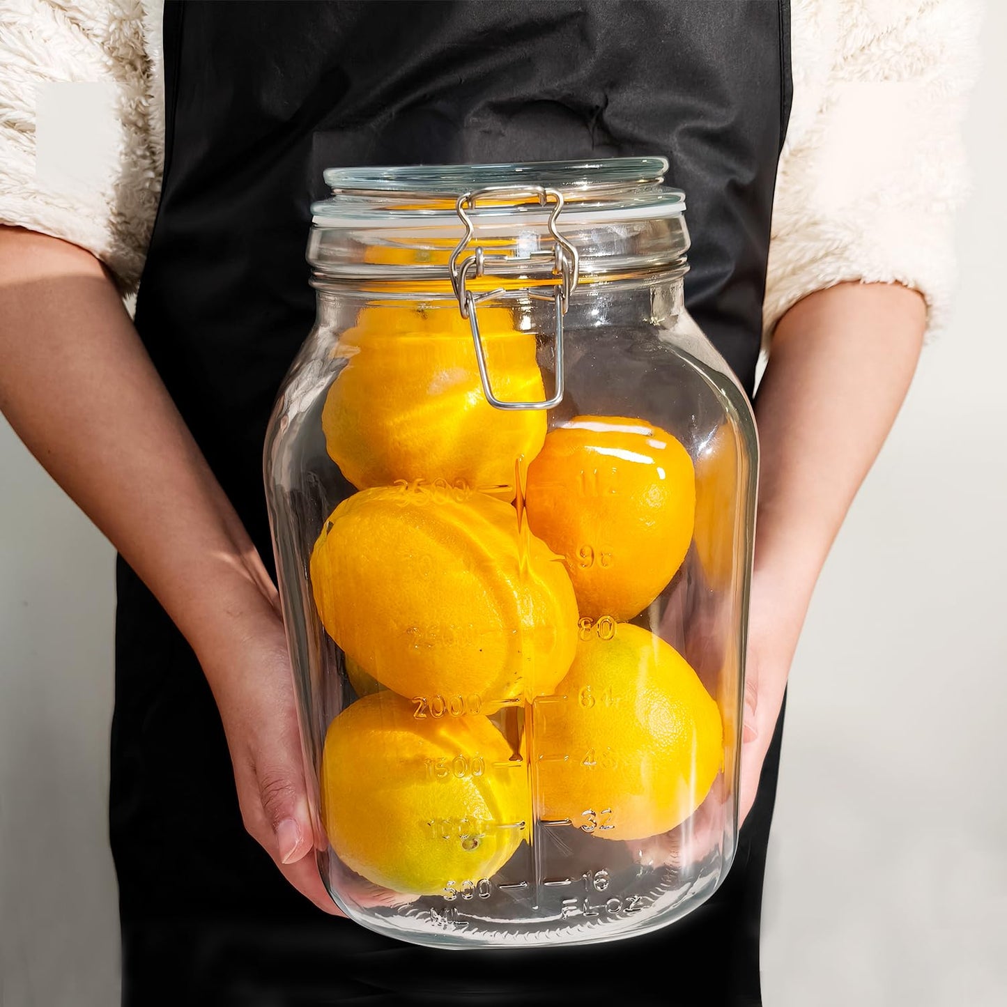 ZALSSKE 1.1 Gallon Large Glass Food Storage Jars with Airtight Lids,Set of 2 Square Wide Mouth Airtight Glass Storage Container,135oz Kitchen Mason Jar with Measurement Mark,for Flour Sugar Canning.