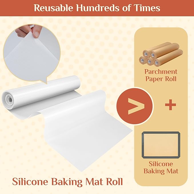 Silicone Baking Mat, 24 IN x 6 FT Free Cutting Baking Sheet,Non-Stick Reusable Dough & Pastry Mat,Non-Slip Silicone Mat Roll for Air Fryer Liner,Freeze Dryer,Oven Baking Pan,Kitchen Counter