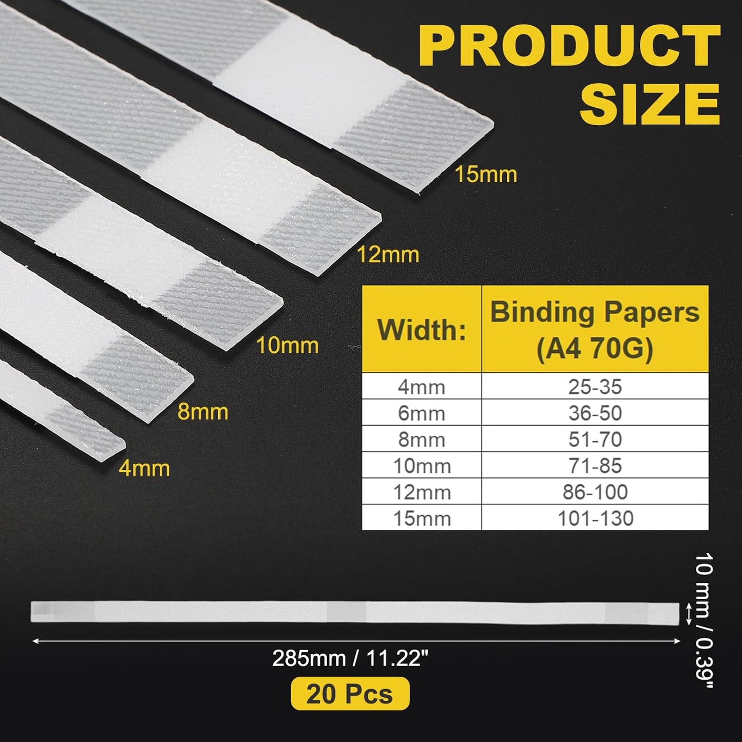 PATIKIL 10x285mm Thermal Binding Strips, 20PCS Glue Strips Tape Hot Melt Adhesive with Mesh Backing for Book Binding Repair Albums Pictures Files Crafts A4 Letter Size, White