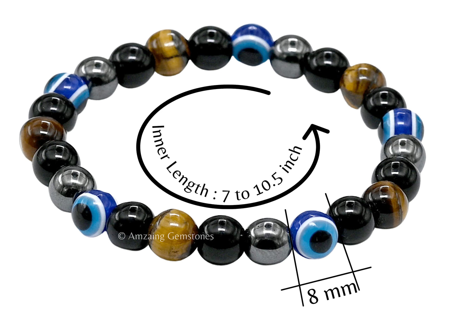 Amazing Gemstone Ultimate Triple Protection Bracelets for Men Women, Evil Eye Bracelet for Protection, Tiger Eye Bracelet, Hematite, Black Obsidian Mens Bracelet, Bad Energy Protection