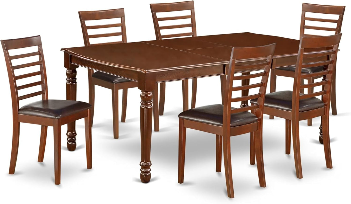 East West Furniture DOML7-MAH-LC 7 Piece Dining Room Table Set Consist of a Rectangle Wooden Table with Butterfly Leaf and 6 Faux Leather Kitchen Dining Chairs, 42x78 Inch, Mahogany