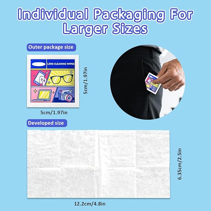 Eye Glasses Cleaner Wipes,Lens Wipes for Glasses/Sunglasses/Eyeglasses,Lens Cleaning Wipes,Eyeglass Wipes,Cleaning Wipes,Lens Wipes Individually Wrapped,Safe for All Lens Surfaces(500PCS)