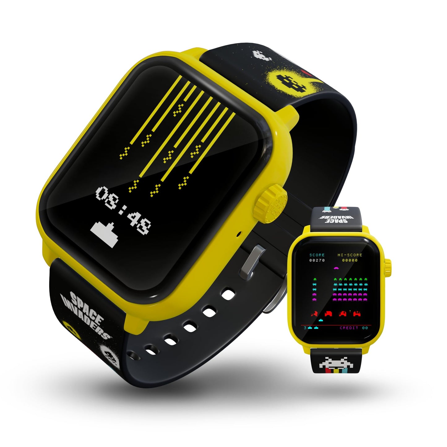 My Play Watch Space Invaders Retro Gaming Smartwatch, Selective Tech, Yellow Bezel, Non-Connected, Built-In Space Invaders Game,