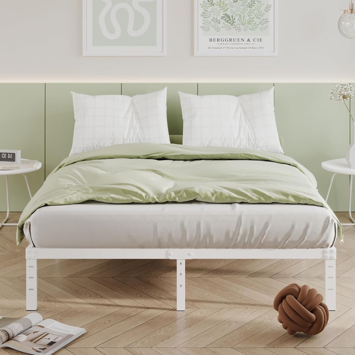12 Inch White King Size Bed Frame, Heavy Duty King Size Platform Bed Frame, Mattress Foundation, No Box Spring Needed, Easy Assembly, Noise-Free