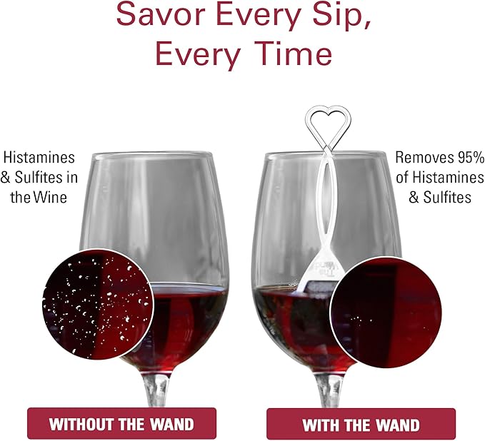 PureWine The Wand Wine Purifier - Red & White Wine Filters for Histamines & Sulfites, Sulfite Remover Sticks, Helps Allergies & Headaches, Gift Accessories for Women & Men - 24 Wands, Silver