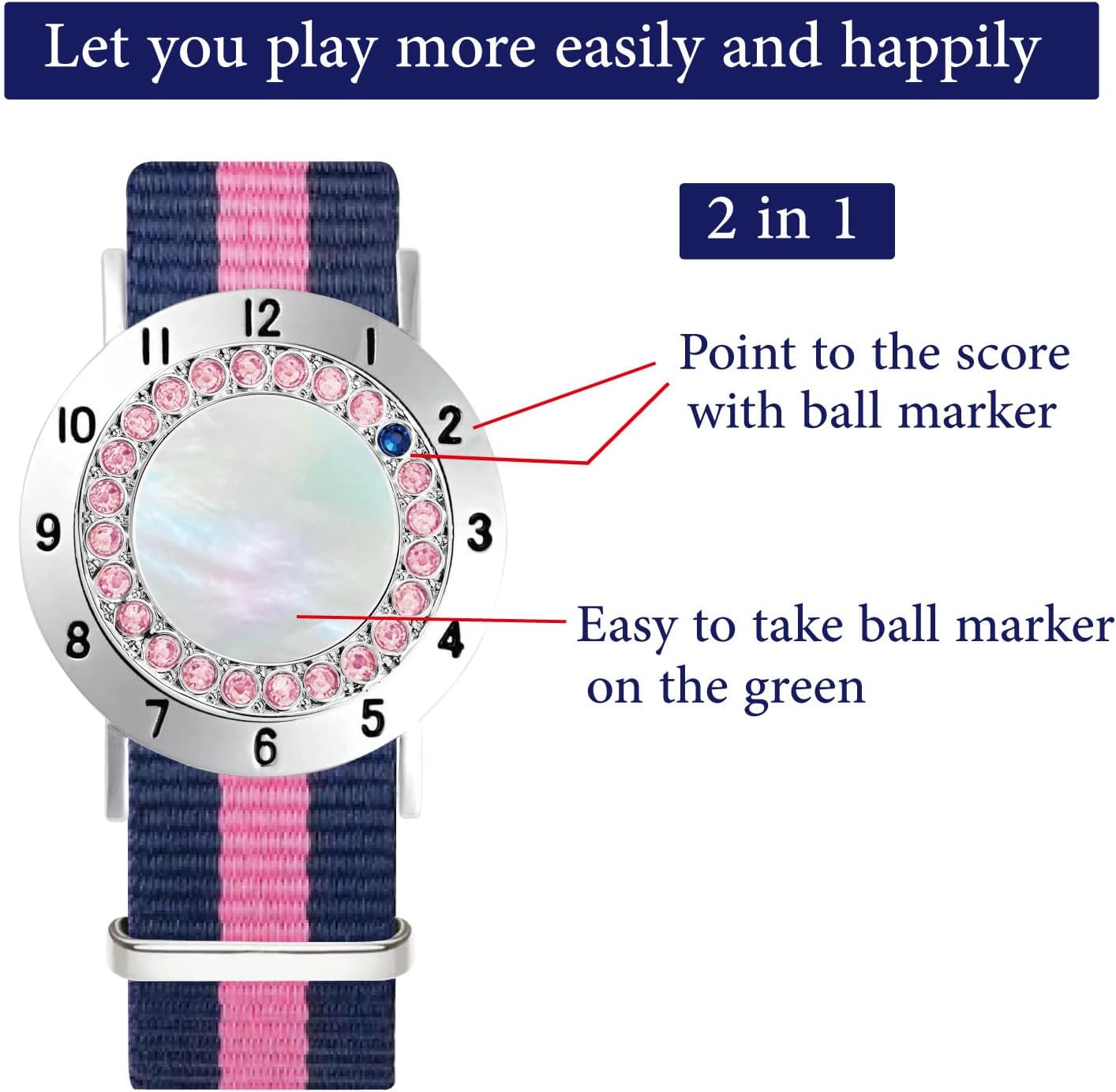 Golf Ball Marker with Golf Stroke Counter Bracelet, Pearl Crystal Ball Marker, Golf Accessories, Golf Gifts, Golf Counters for Women