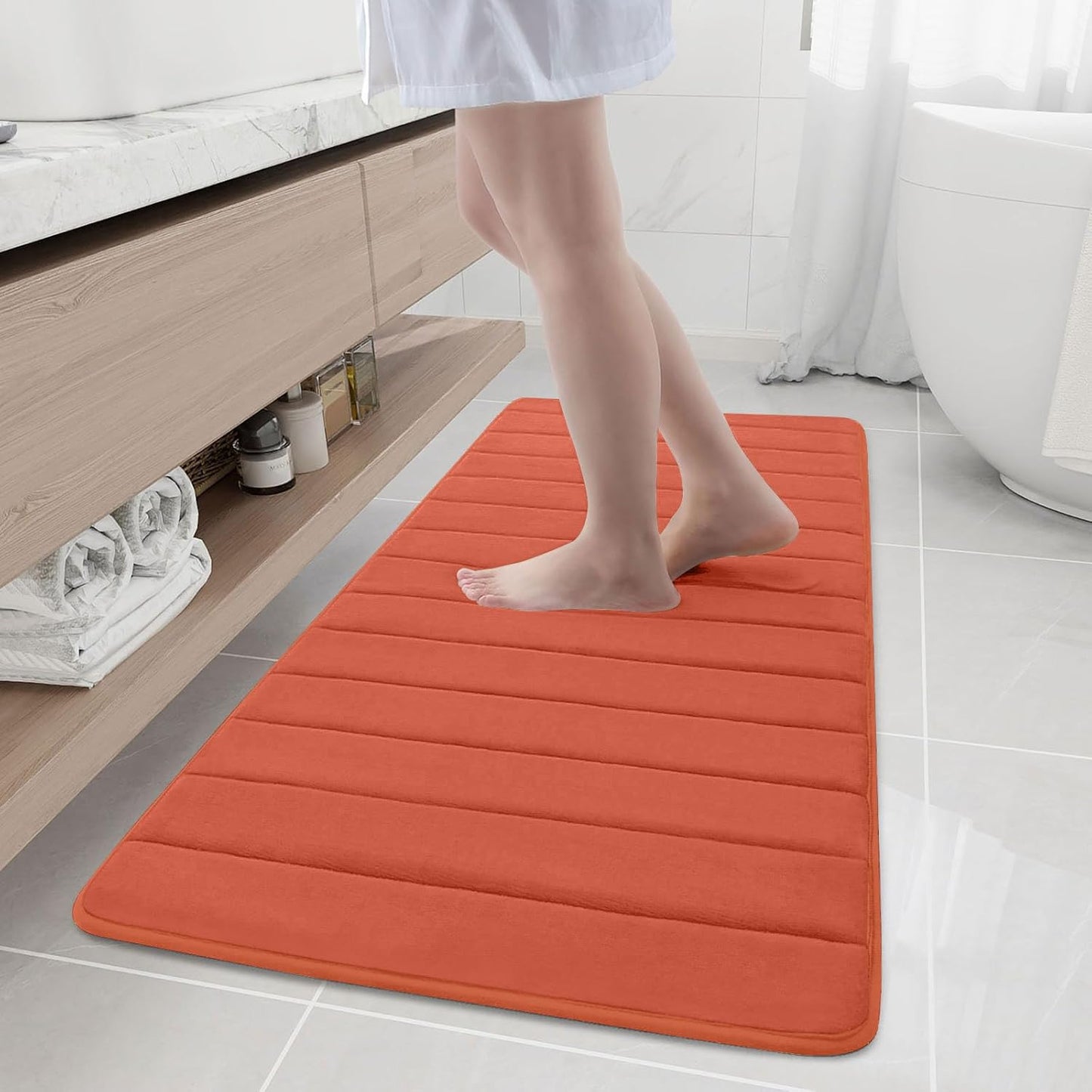 Buganda Memory Foam Bath Mat, 55" x 24", Ultra Soft and Non-Slip Bathroom Rugs, Water Absorbent and Machine Washable Bath Rug Runner for Bathroom, Shower, and Tub, Coral