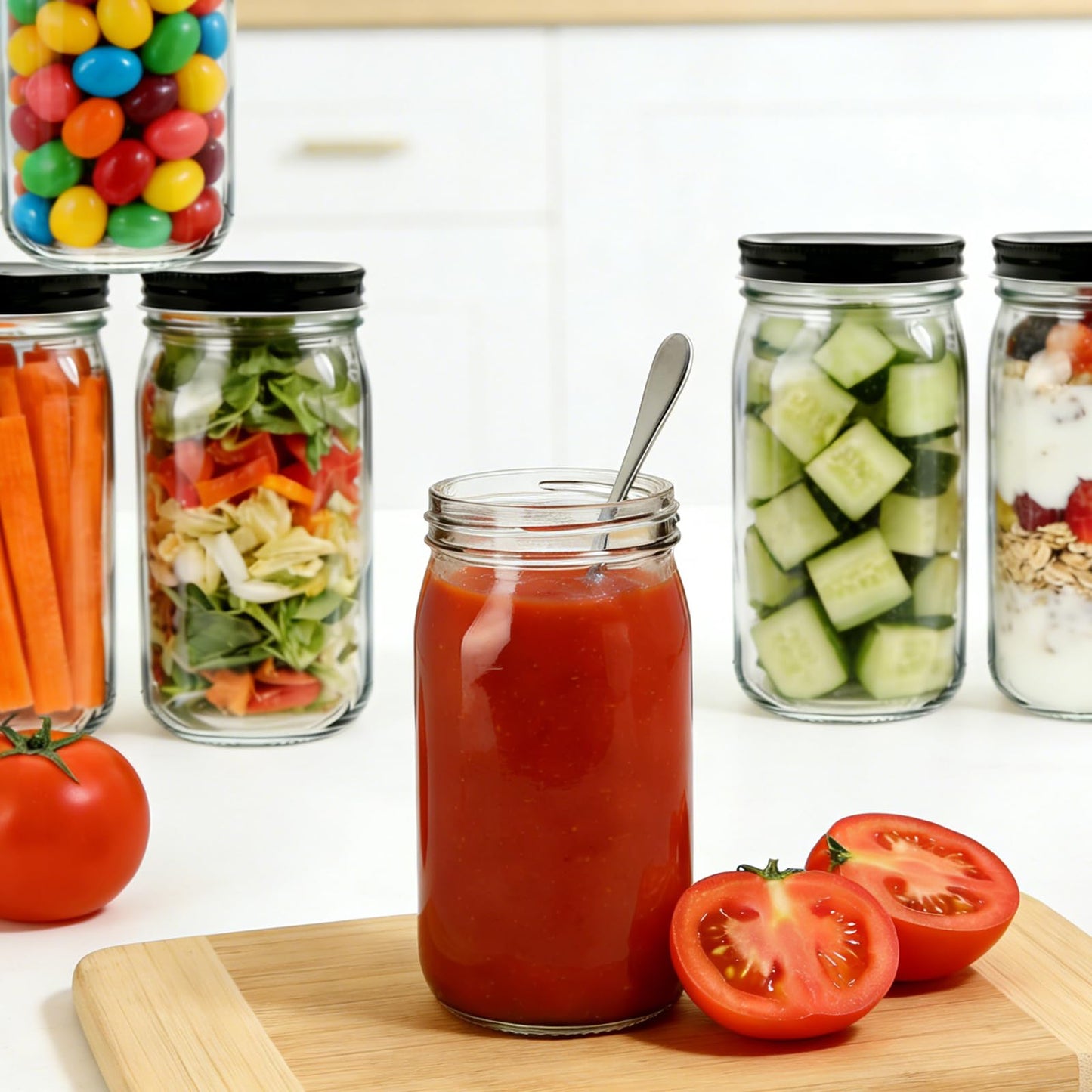 QAPPDA 32 OZ Glass Jars with Lids Set of 12,Clear Wide Mouth 1000ML Glass Mason Jar with Airtight Lid,Durable Glass Food Storage Canning Jars for Pickles,Jams,Preserving