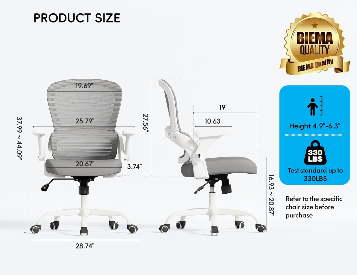 TRALT Ergonomic Office Chair - Comfy Desk Chair with Back Support, Home Office Desk Chairs, Computer Chair, 330lbs Wide Seat Big and Tall Office Chair for Executives (Grey)