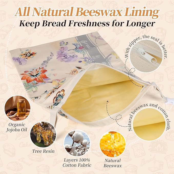 Reusable Bread Bags for Homemade Bread and Beeswax Bowl Cover Set -Organic Cotton Beeswax bread bags and Dough Proofing Cover-Beeswax Wraps for Food-Bread Baker Set-Gift for Bakers