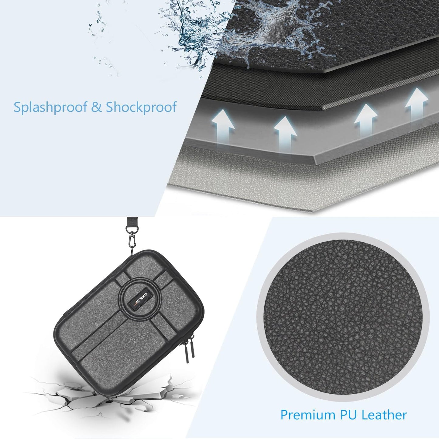 JSVER PU Leather Hard Shell Carrying Case for GoPro Hero13/12/11/10/9/8/7, AKASO EK7000 / Brave 4 4K / Brave 7 LE/Brave 8 / V50X and Insta360