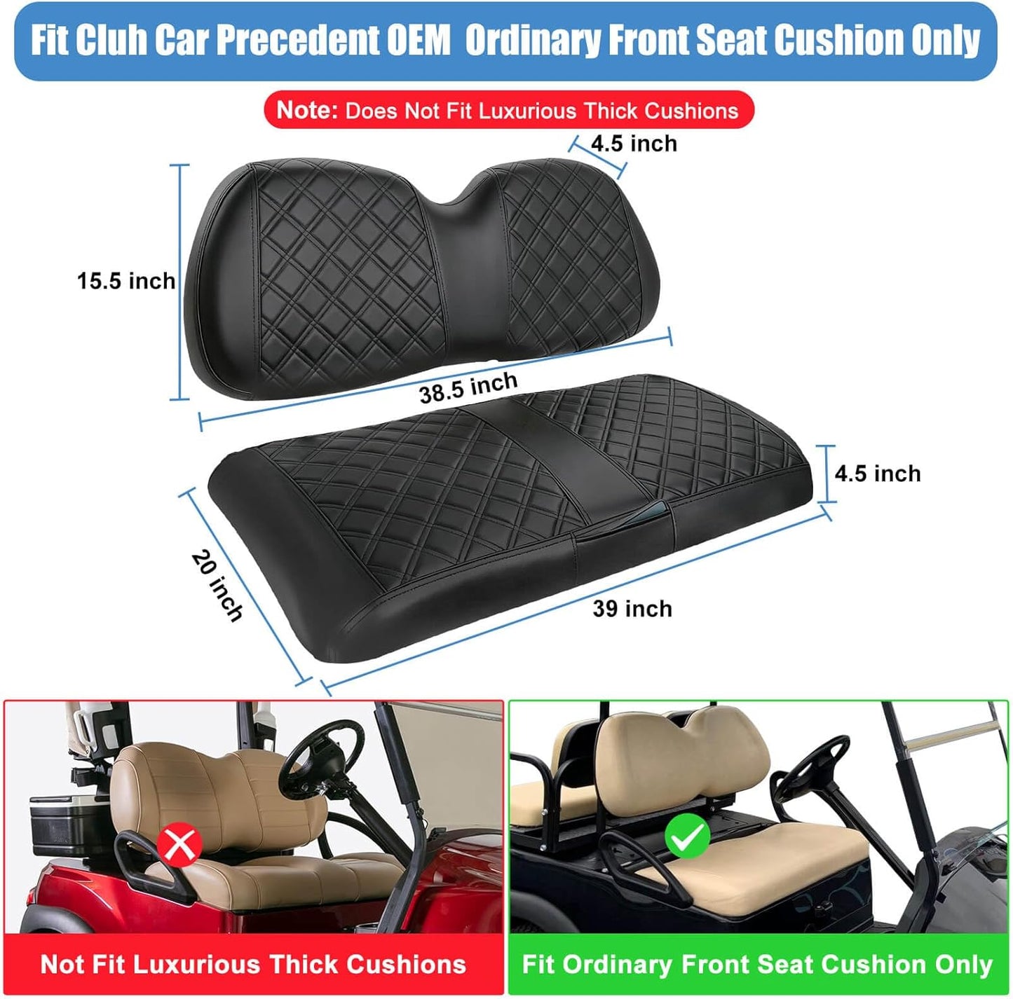 Club Car Precedent Seat Covers, Golf Cart Seat Covers for Club Car Precedent OEM Ordinary Seat, Front Seat Cover with Concave and Convex Design, Thick Vinyl Leather Comfortable/Easy to Clean