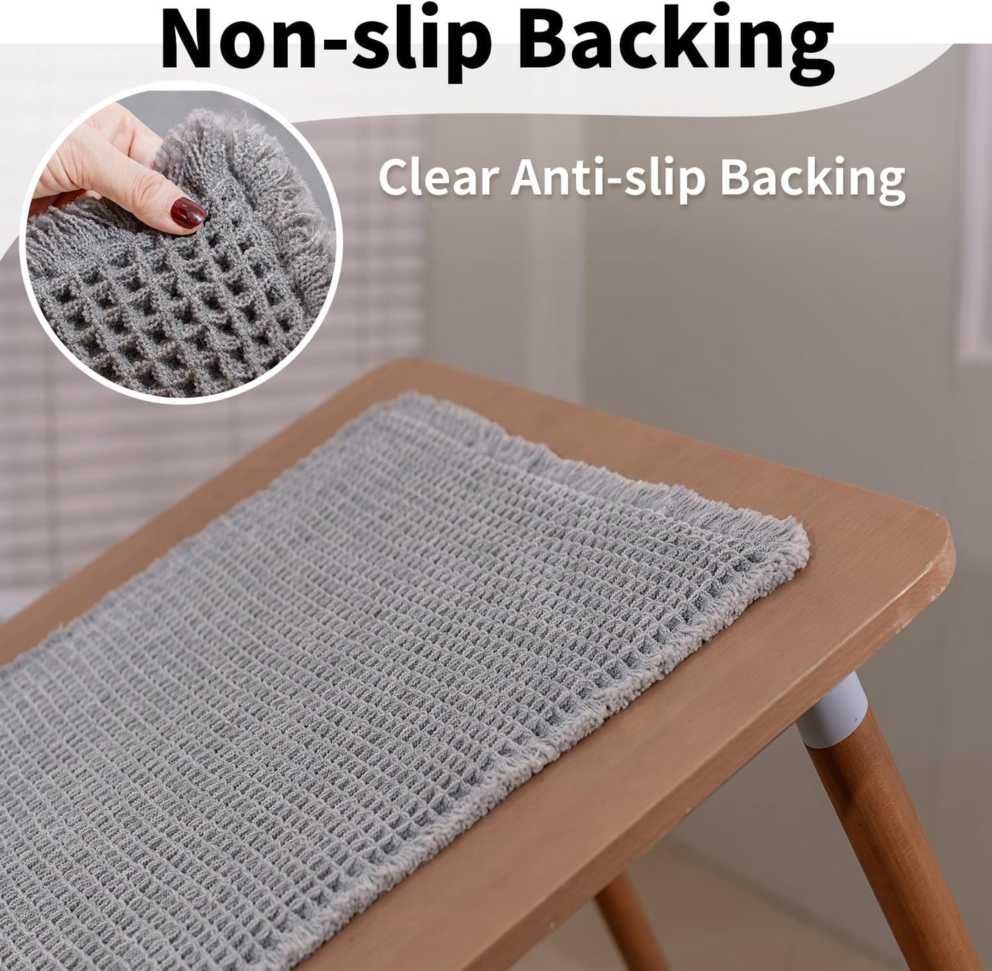 Waffle Runner Bath Mat - Long Boho Bathroom Rugs Non Slip Washable, Super Absorbent & Quick Dry, Soft Bath Mat Farmhouse Bathroom Decor, 24'' x 72'', Light Grey