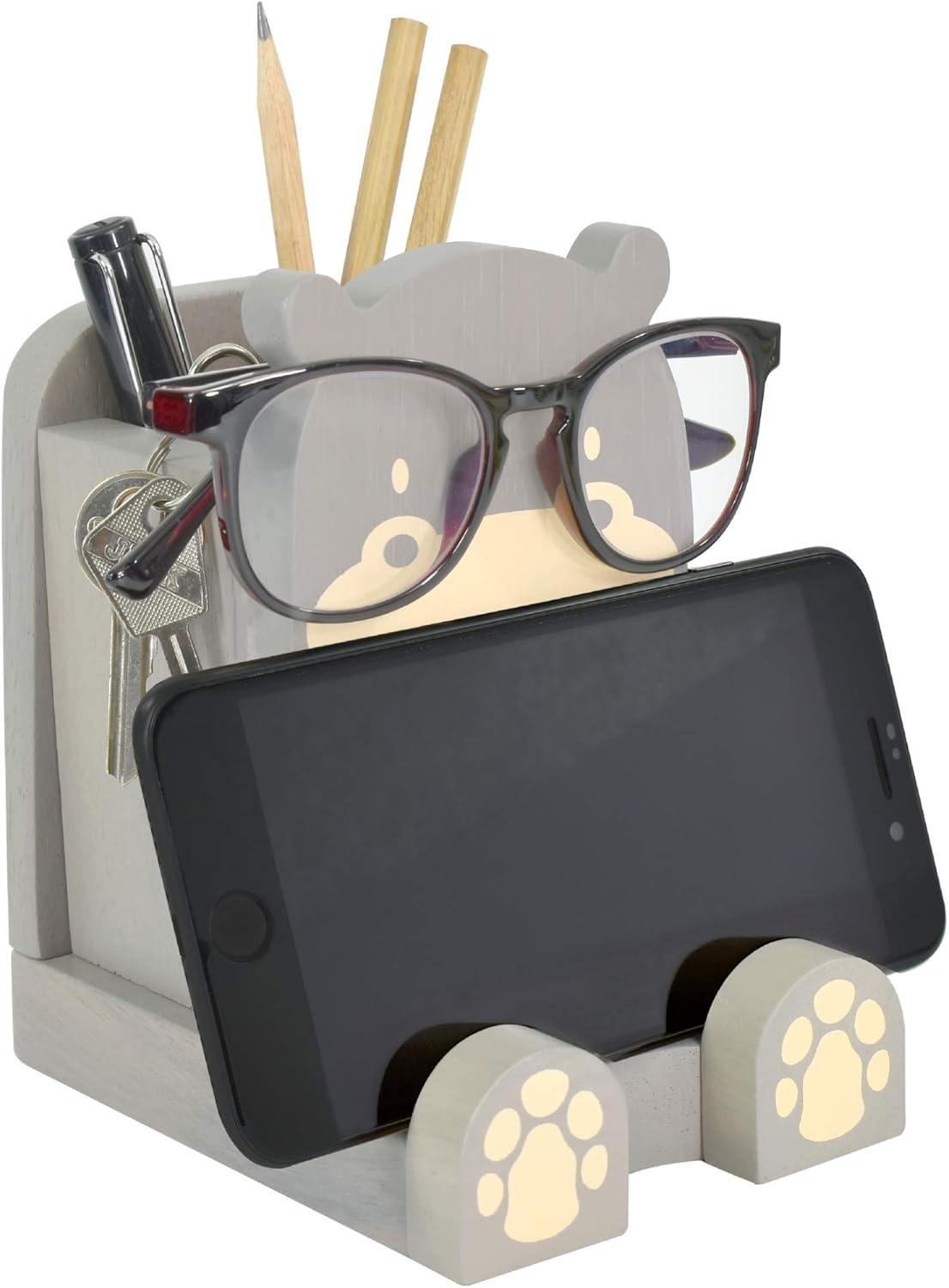 I'm Wood Multipurpose Eyeglass Phone Pen & Pencil Holder Stand Stationery Desk Box Organizer Accessories Decor Home Office Desktop Birthday Graduation Gifts “Dream Big Aim High” (Hippo)