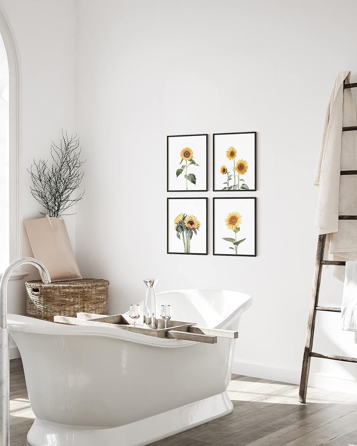 HAUS AND HUES Sunflower Wall Decor - Set of 4 Sunflower Posters, Bedroom and Kitchen Decor, Yellow Wall Art, Flower Pictures (11"x14", Unframed)