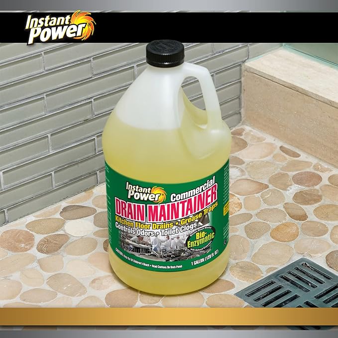 Instant Power Commercial Drain Maintainer - Liquid Enzyme Clog Remover, Cleans and Deodorizes, Reduces Drain Blockages, 1 Gal