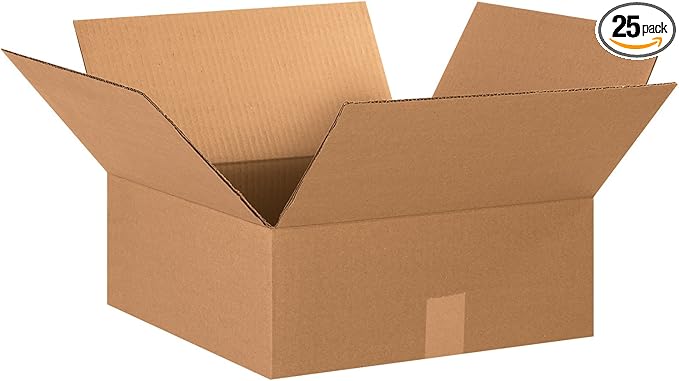 Aviditi 15156 Flat Corrugated Cardboard Box 15" L x 15" W x 6" H, Kraft, For Shipping, Packing and Moving (Pack of 25)