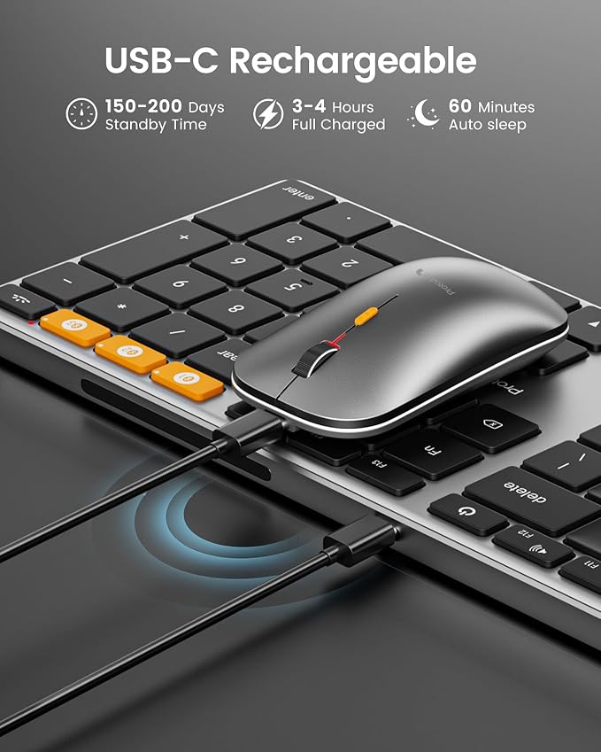 ProtoArc Backlit Bluetooth Keyboard Mouse for Mac, KM110-A Wireless Aluminum Keyboard and Mouse for Mac, Full Size, Multi-Device, Rechargeable, for MacBook Pro/Air, iPad, iMac - Space Gray