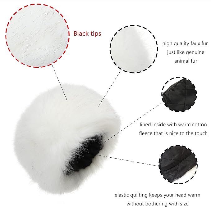 LA CARRIE Women's Faux Fur Hat for Winter with Stretch Cossack Russian Style White Warm Cap