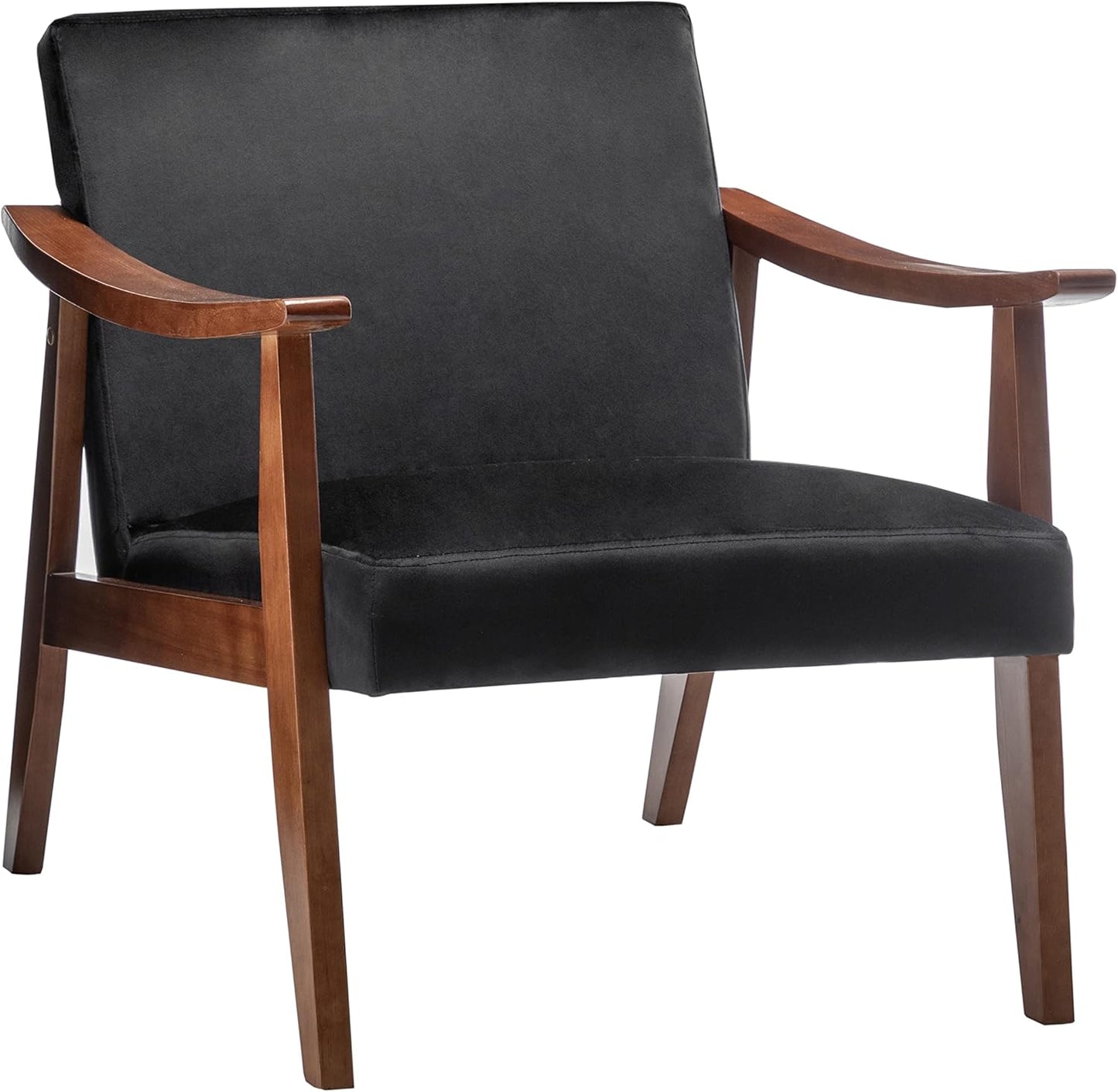 Container Furniture Direct Accent Chair with Velvet Upholstery and Solid Wood Frame, Classic Mid-Century Modern Living Room Furniture for Extra Seating, Black