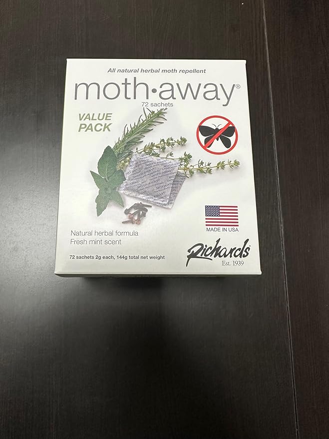 Richards Homewares Moth Away Sachets – 72-Pack Value Bundle, Natural Herbal Moth Repellent, Non-Toxic & Chemical-Free, Fresh Scent for Closets, Drawers & Storage – Made in USA