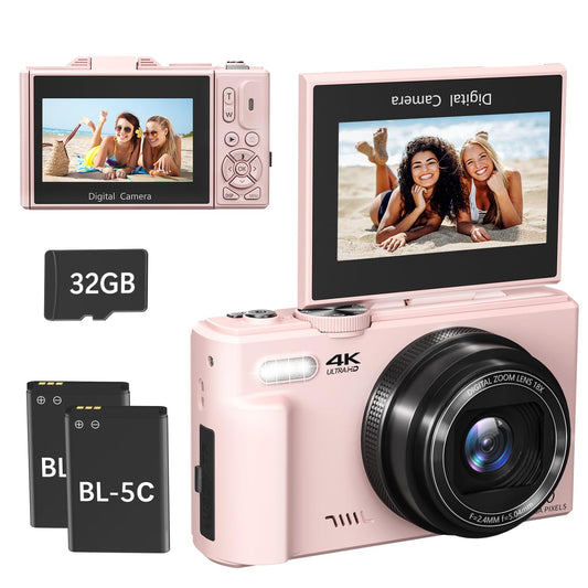 4K Digital Camera for Photography, 64MP Compact Vlogging Camera with WiFi and 3 180 Flip Screen, 18X Digital Zoom, Ideal for You