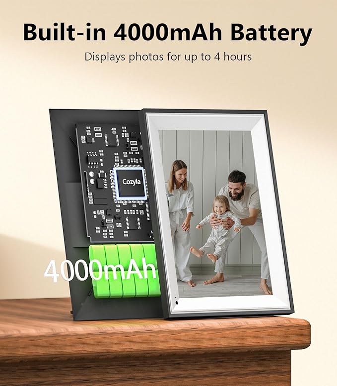 Cozyla Digital Photo Frame WiFi Smart Digital Picture Frame Battery Powered Unlimited Storage Send Photo w/Family via App Email Google Photos Instagram Web Browser Photo Frame Electronic 10.1 Inch Mat