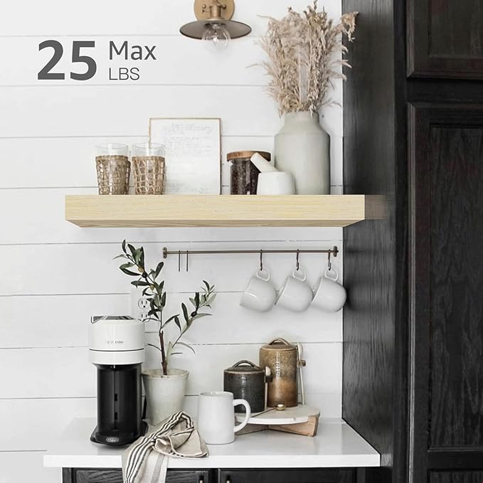QEEIG Bathroom Floating Shelves for Wall - 15.7" Wall Mounted Shelf Over Toilet Farmhouse Home Decor Display Bookshelf Small 15.7 x 6.7 inch Set of 2, Natural Light Brown (008-40N)